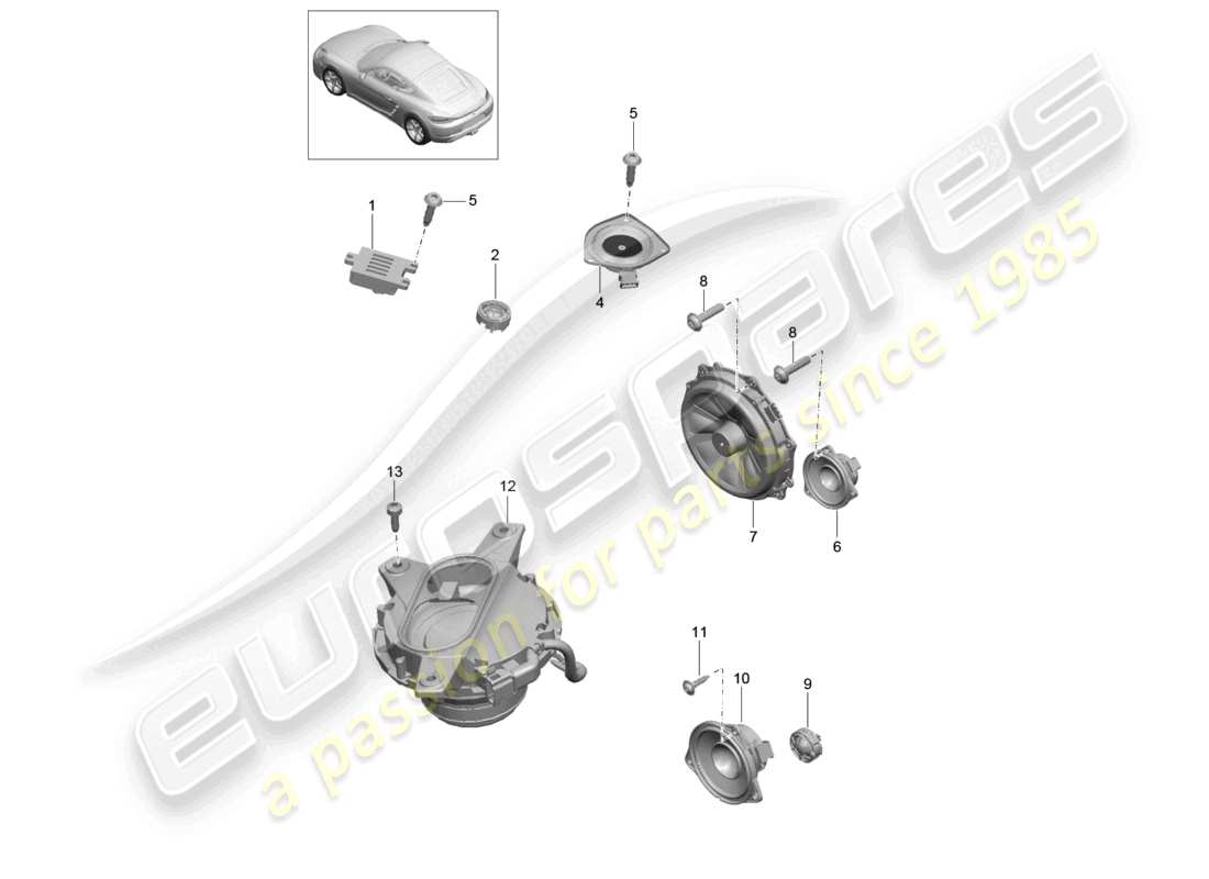 porsche 2025 (718 cayman) loudspeaker part diagram