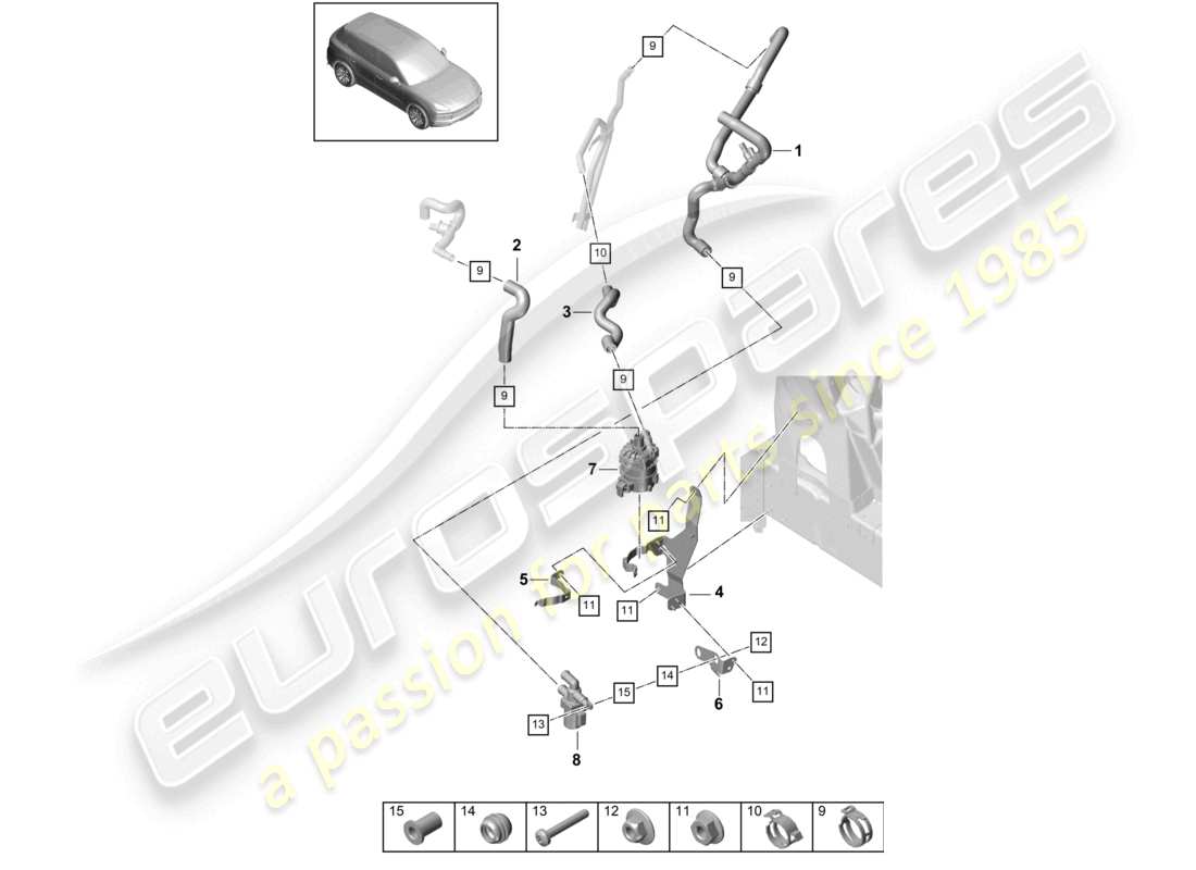 porsche 2023 (cayenne e3 9ya/9yb) heater v6 low-temperature circuit left front for vehicles with hybrid drive part diagram