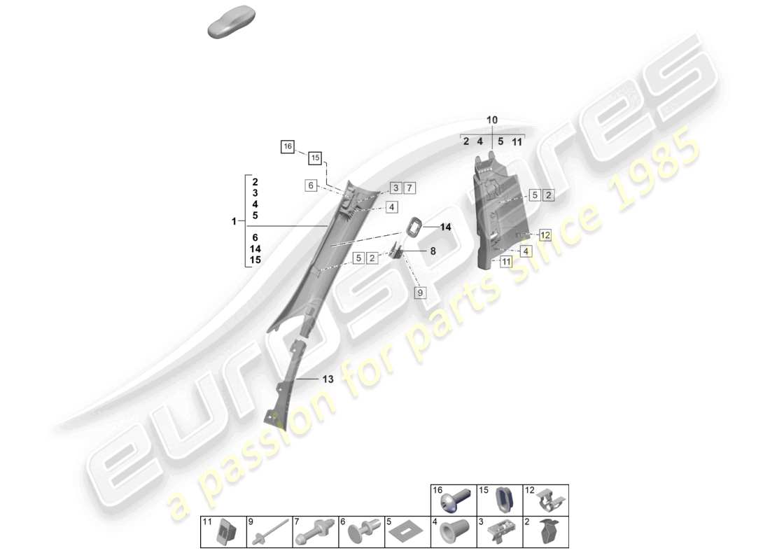 porsche 2021 (992-1 gt3/rs/st) a-pillar trim b-pillar trim part diagram
