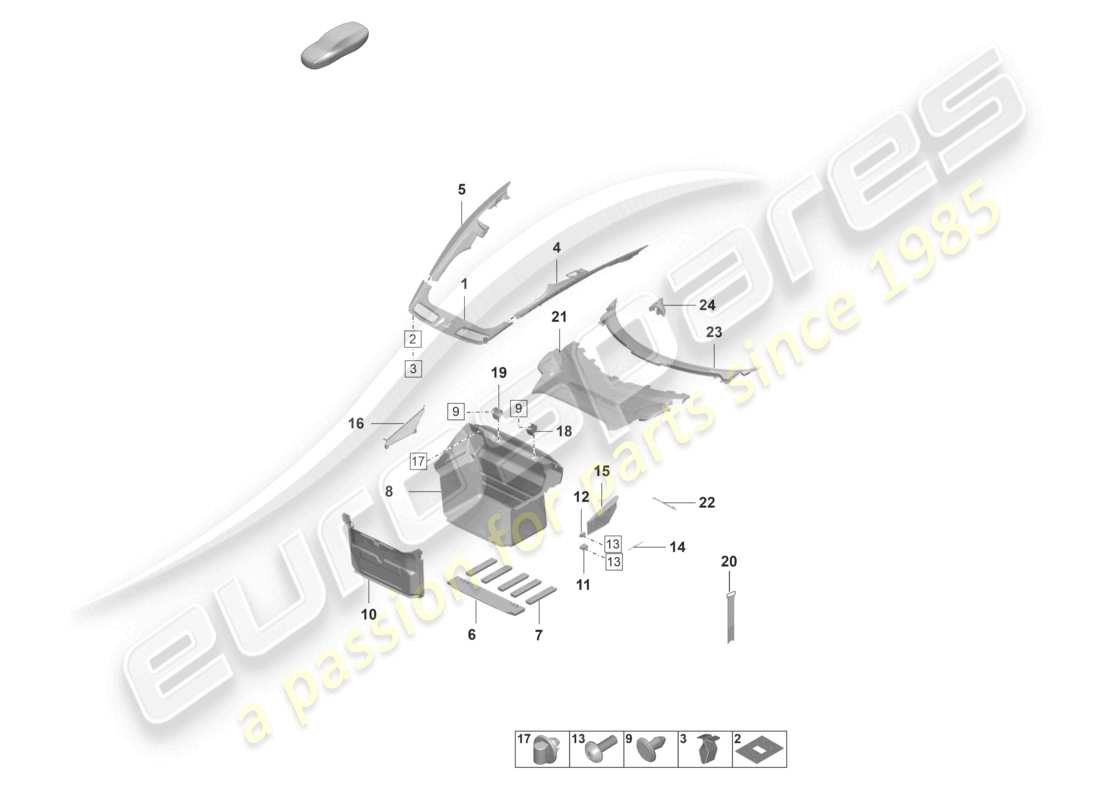 porsche 2023 (992-1 gt3/rs/st) luggage compartment trim parts diagram