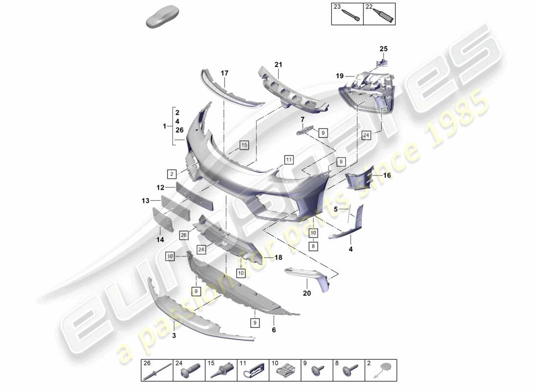 porsche 2021 (718 cayman gt4) bumper front parts diagram