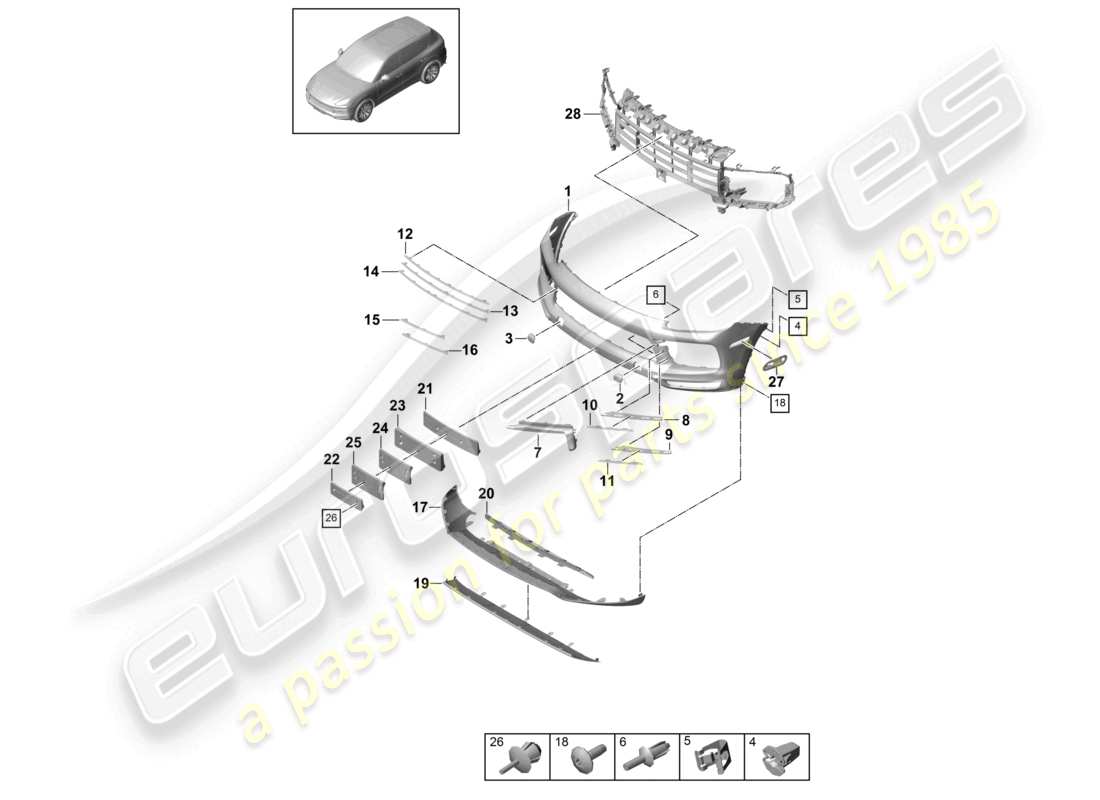 porsche 2021 (cayenne e3 9ya/9yb) bumper front parts diagram