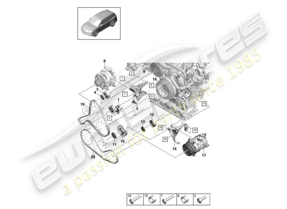 porsche 2024 (cayenne e3 9ya/9yb) poly-v-belt belt tensioner damper parts diagram