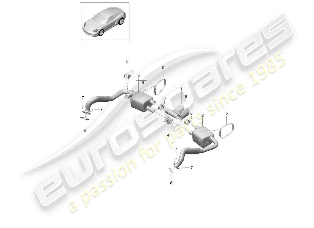 porsche 2025 (718 cayman) exhaust system sport part diagram