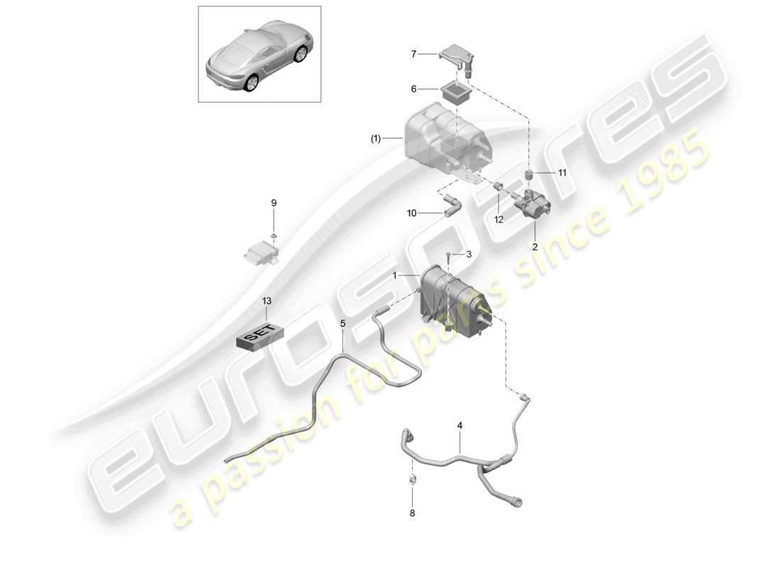 porsche 2025 (718 cayman) activated charcoal container part diagram