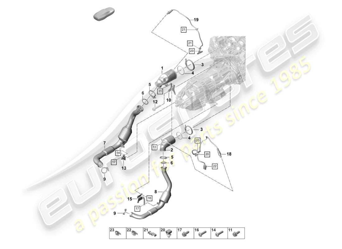 porsche 2022 (panamera 971-2) exhaust system catalytic converter lambda probe part diagram