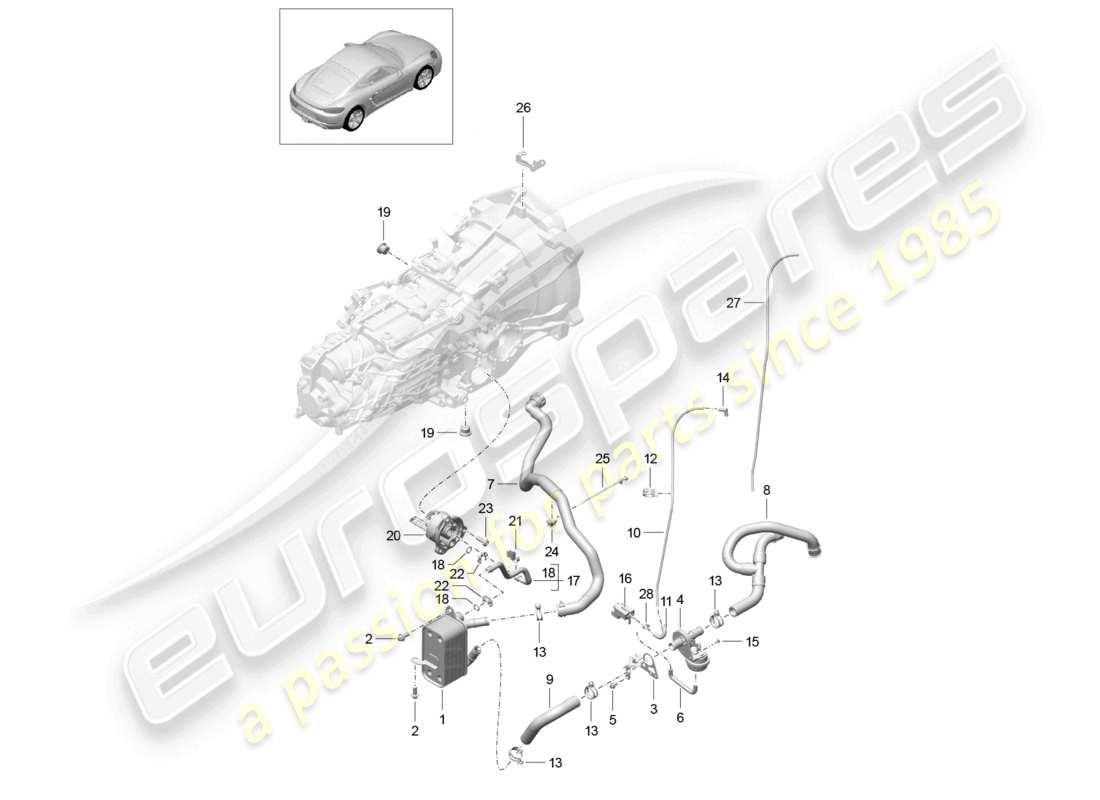 porsche 2023 (718 cayman) manual gearbox heat exchanger oil pipe water pipe part diagram