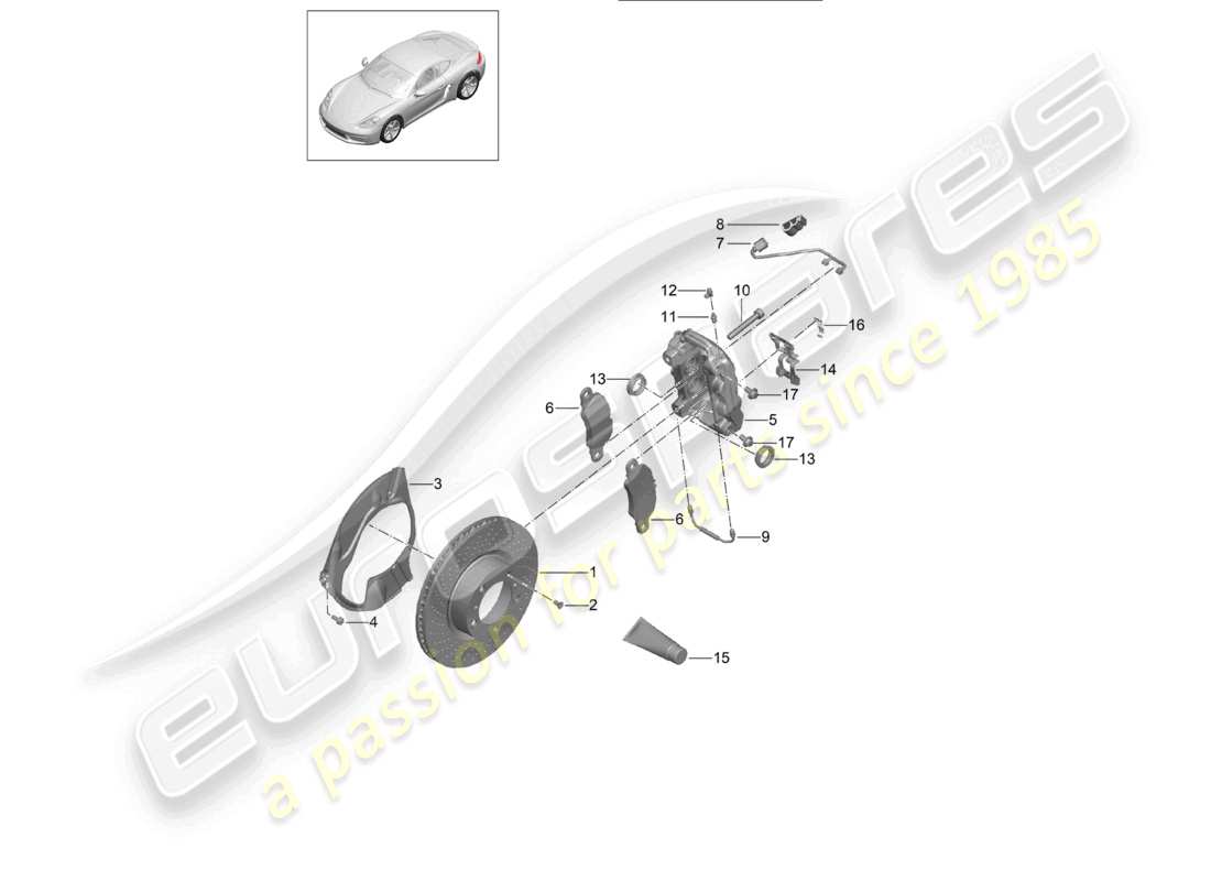 porsche 2026 (718 cayman) disc brake front axle part diagram