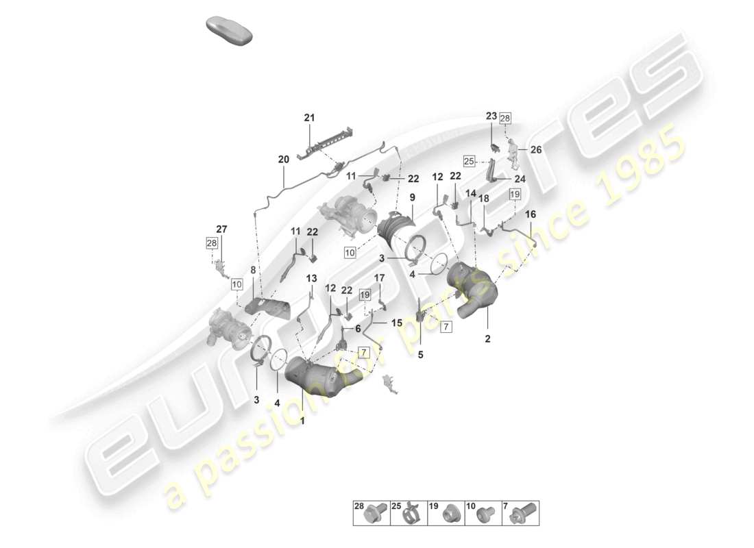 porsche 2024 (992-1) catalytic converter petrol particulate filter fastenings and sensors part diagram