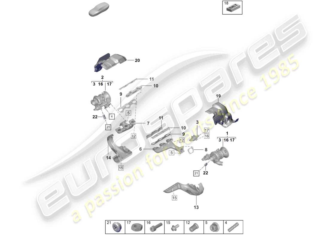 porsche 2024 (992-1) exhaust gas turbocharger exhaust manifolds part diagram