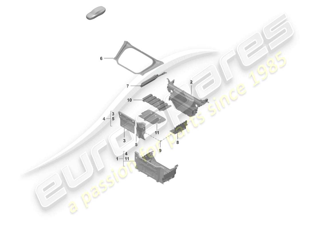 porsche 2023 (992-1 turbo / s) front end boot floor plate individual parts part diagram