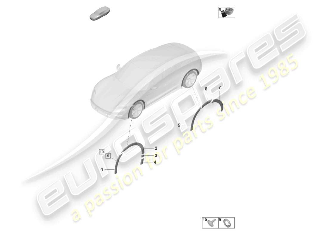 porsche 2020 (taycan 9j1-1) wheel arch cover trim part diagram