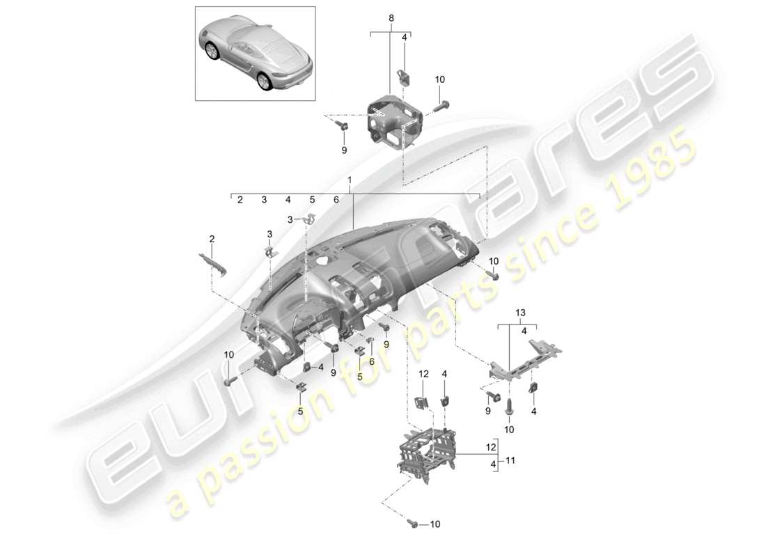 porsche 2025 (718 cayman) instrument panel trim upper part with: fasteners part diagram
