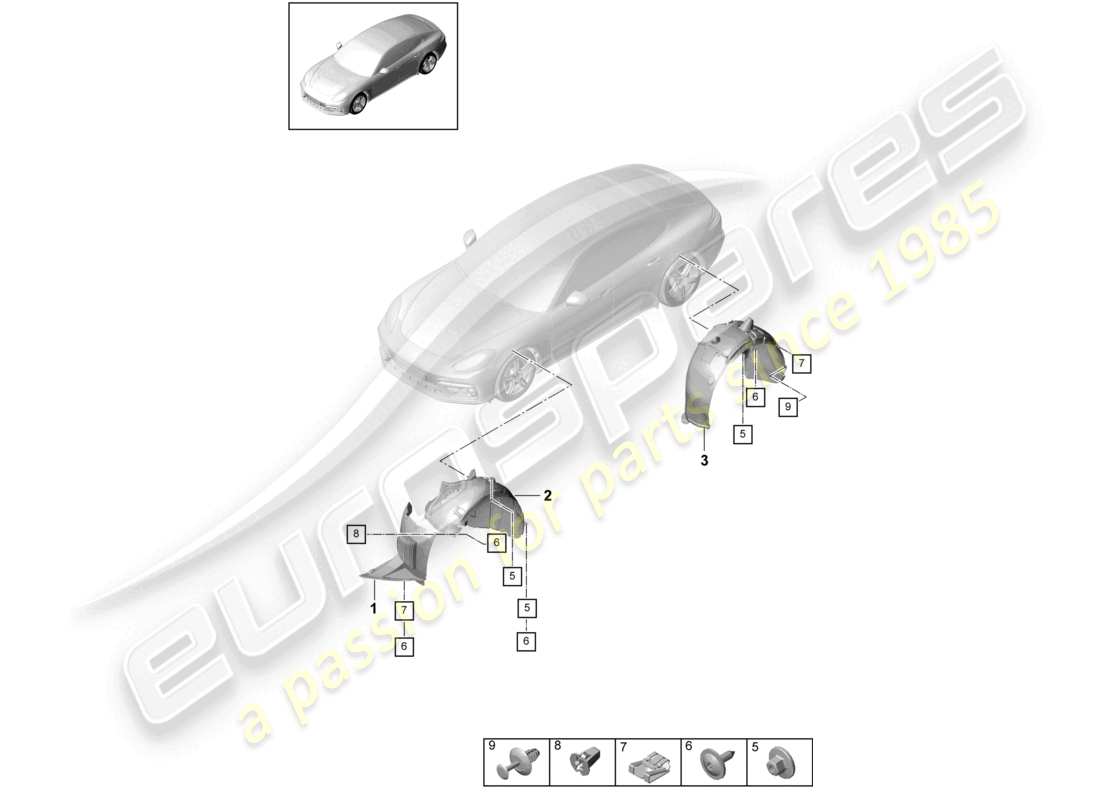 porsche 2021 (panamera 971-1) trim wheel housing liner parts diagram