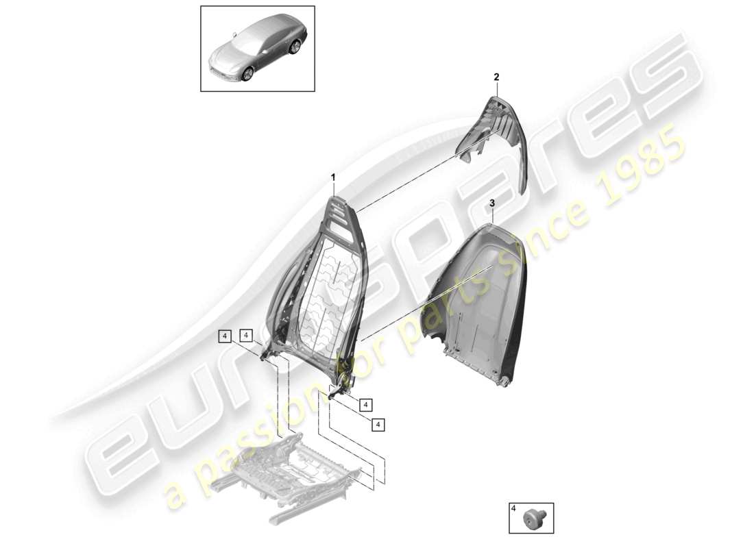 porsche 2021 (panamera 971-1) backrest frame backrest shell standard seat part diagram