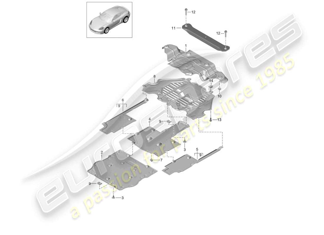 porsche 2025 (718 cayman) trim underbody part diagram