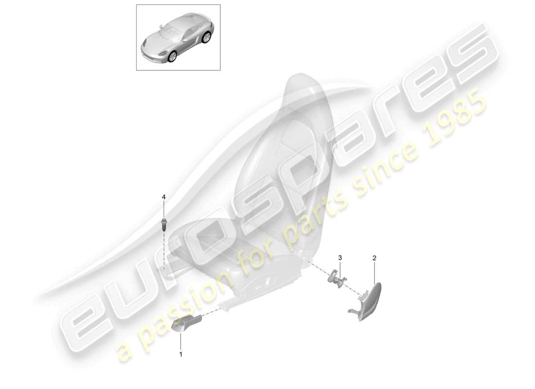 porsche 2024 (718 cayman) sports seat front sports seat plus bucket seat no longer available trim cover for guide rail part diagram