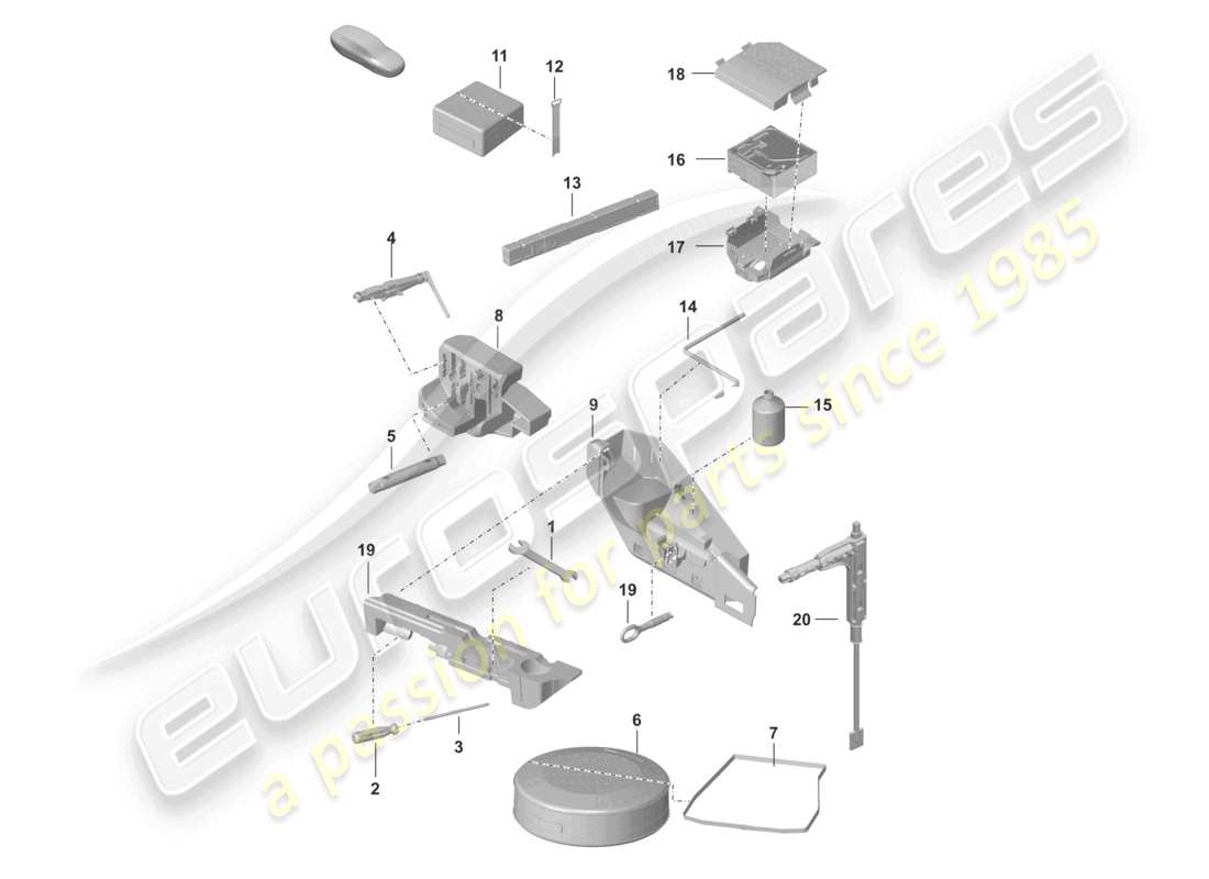 porsche 2024 (992-2 turbo / s) tool jack warning triangle first-aid bag breakdown set with compressor part diagram