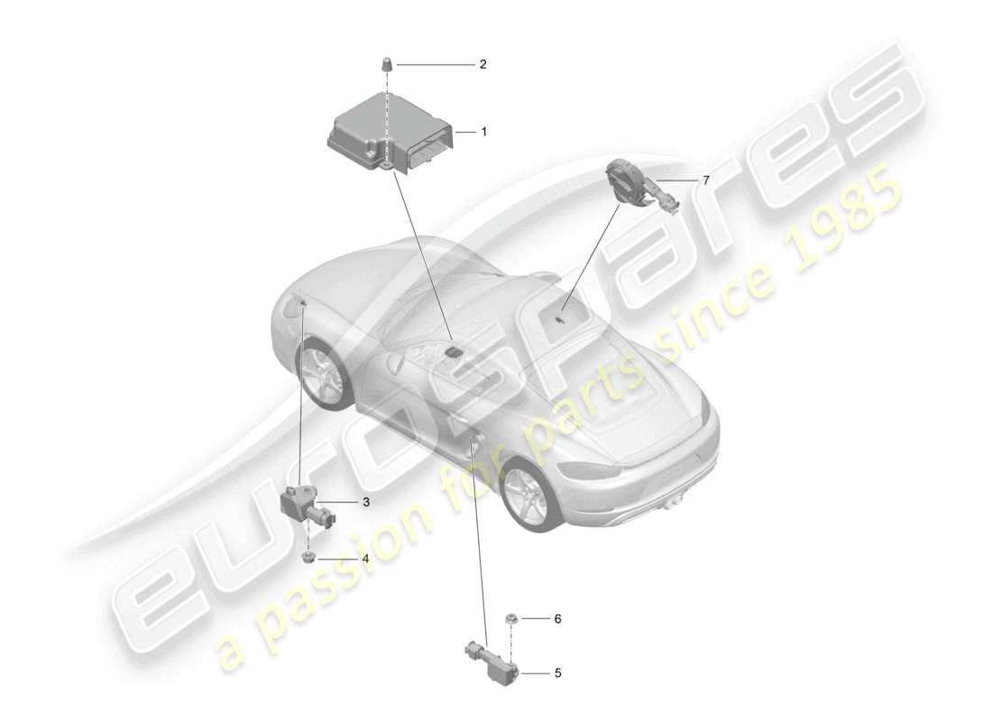 porsche 2024 (718 cayman) control unit for airbag pressure sensor airbag part diagram
