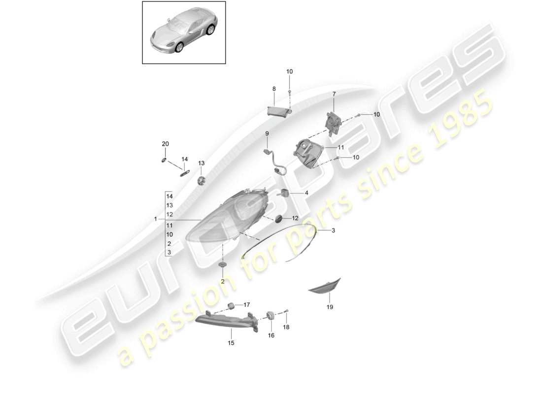 porsche 2025 (718 cayman) headlights additional headlight turn signal indicator side marker light turn signal repeater part diagram
