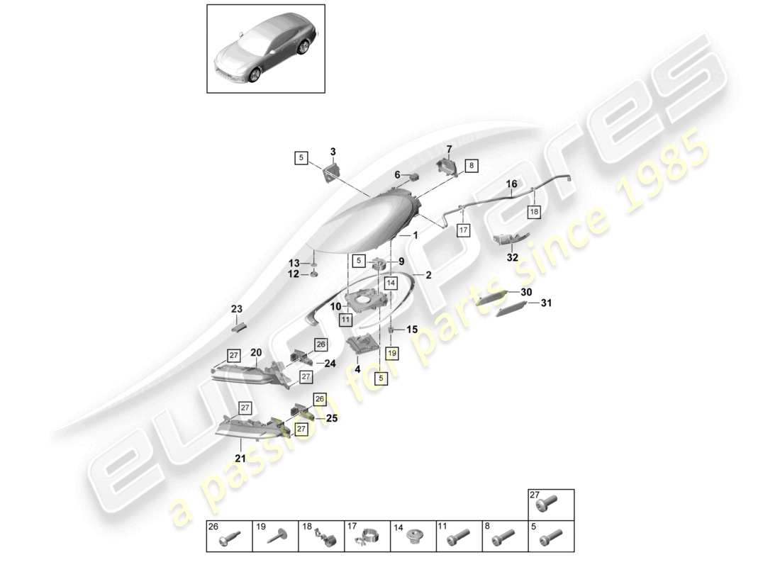 porsche 2021 (panamera 971-1) led headlight turn signal repeater fog lights part diagram
