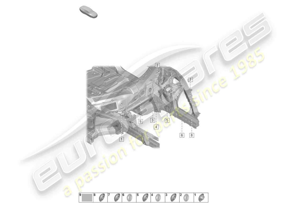 porsche 2021 (taycan 9j1-1) front end inner side member firewall part diagram