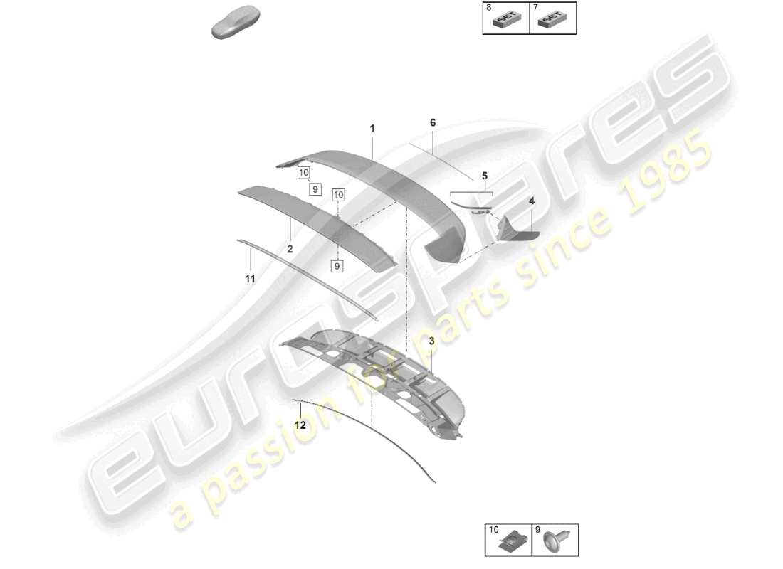 porsche 2021 (taycan 9j1-1) rear spoiler part diagram