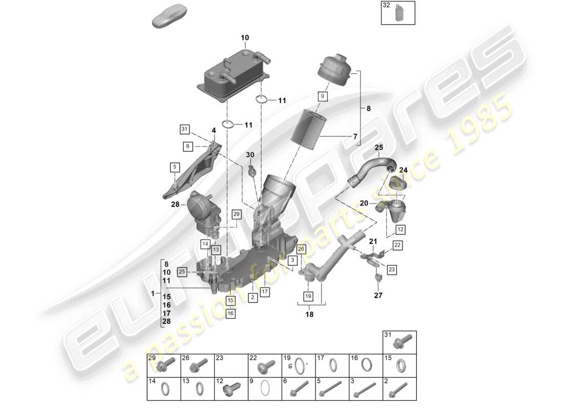 porsche 2025 (992-2) oil filter console engine oil part diagram