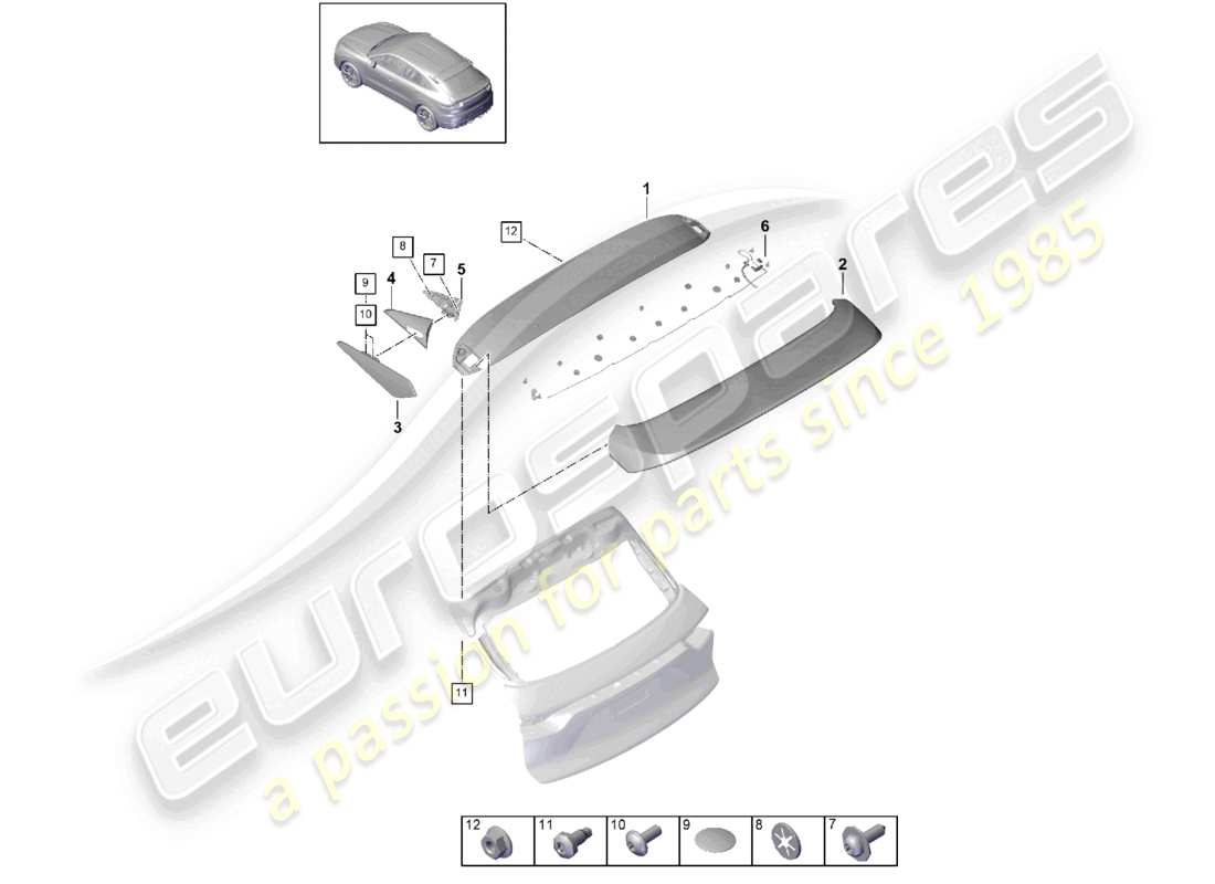 porsche 2023 (cayenne e3 9ya/9yb) roof edge spoiler turbo gt coupe part diagram