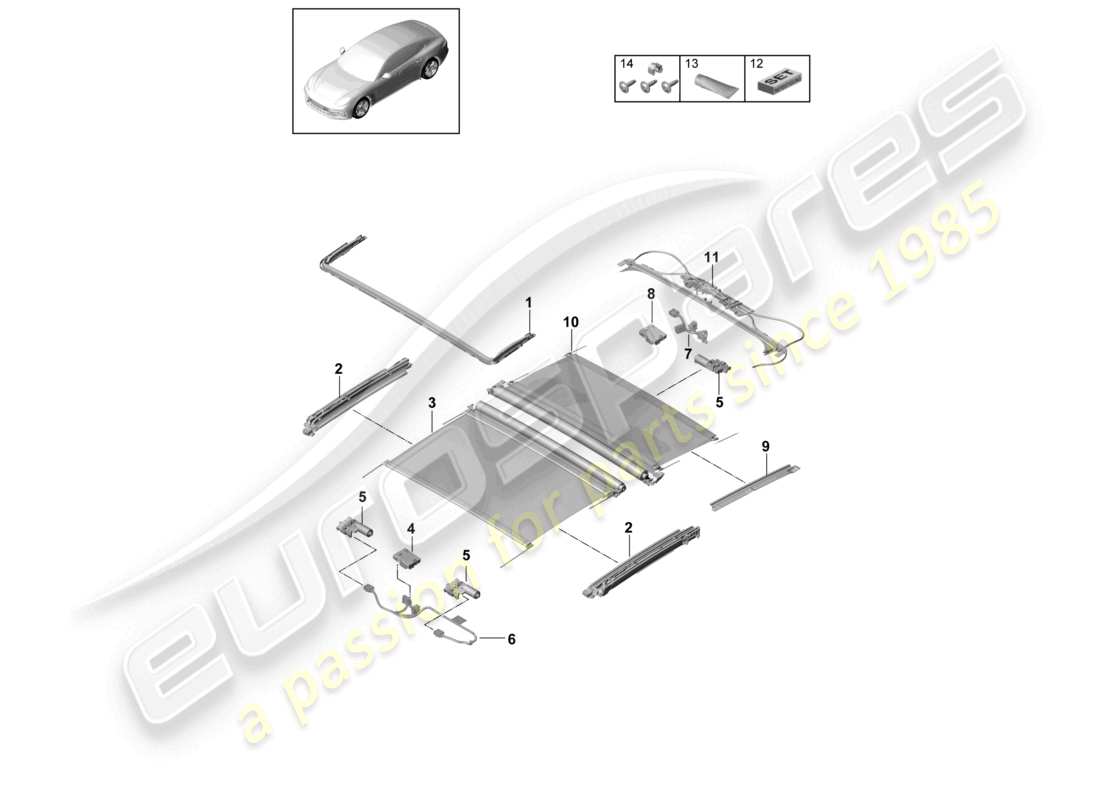 porsche 2021 (panamera 971-1) glass sliding roof accessories parts diagram