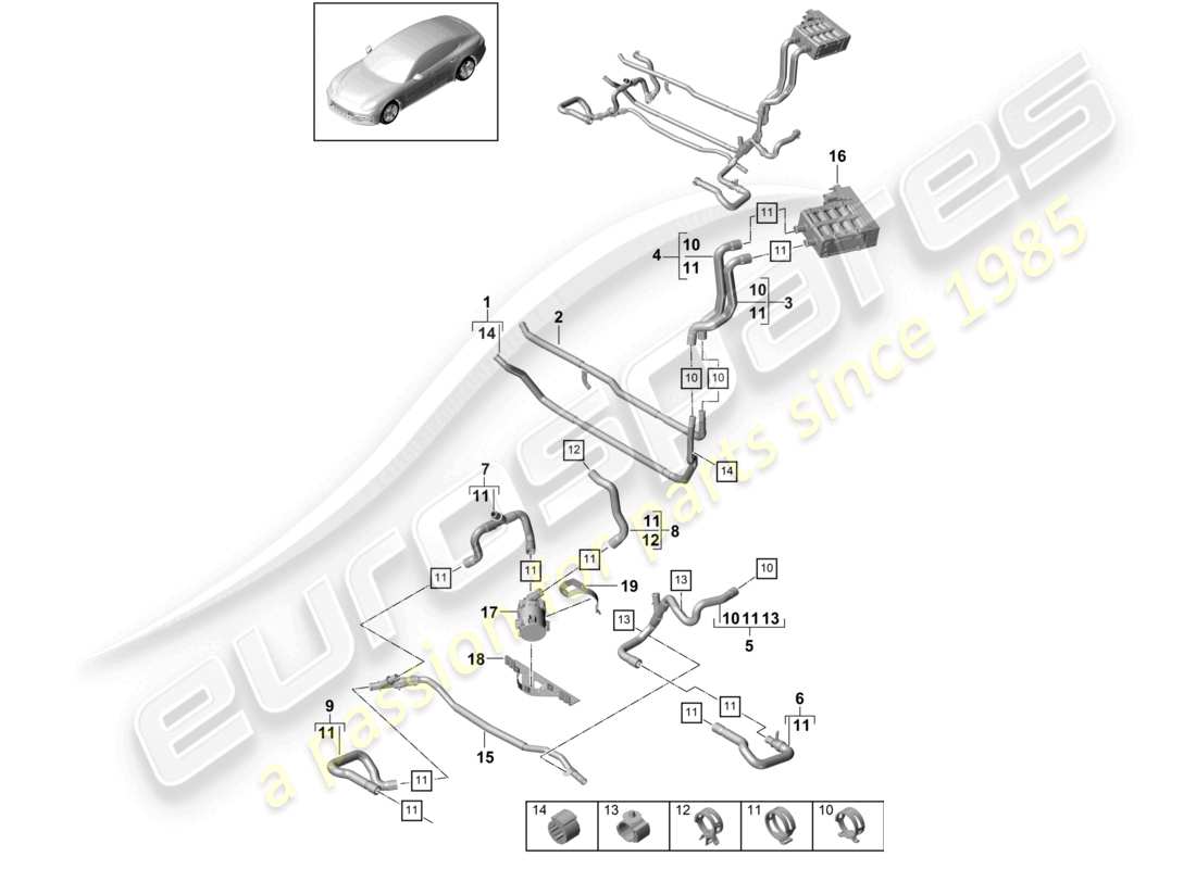 porsche 2021 (panamera 971-1) heater front hybrid parts diagram