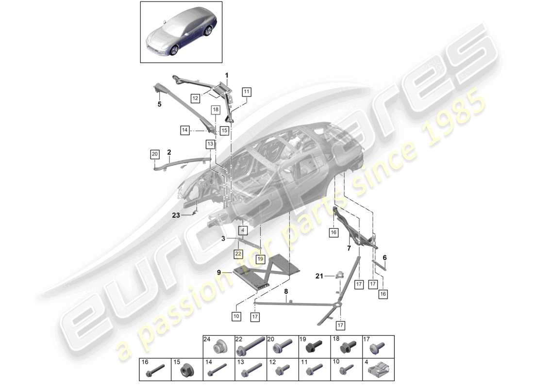 porsche 2021 (panamera 971-1) dome strut parts diagram