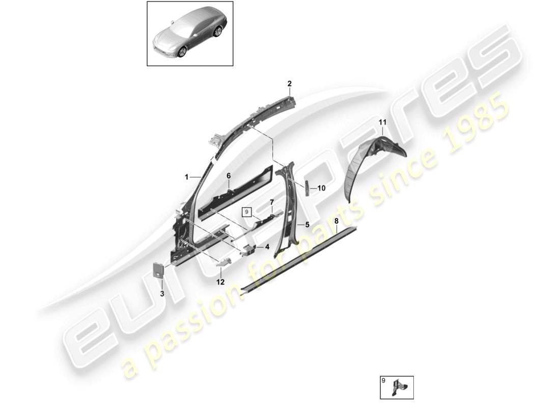 porsche 2021 (panamera 971-1) side part inner part diagram