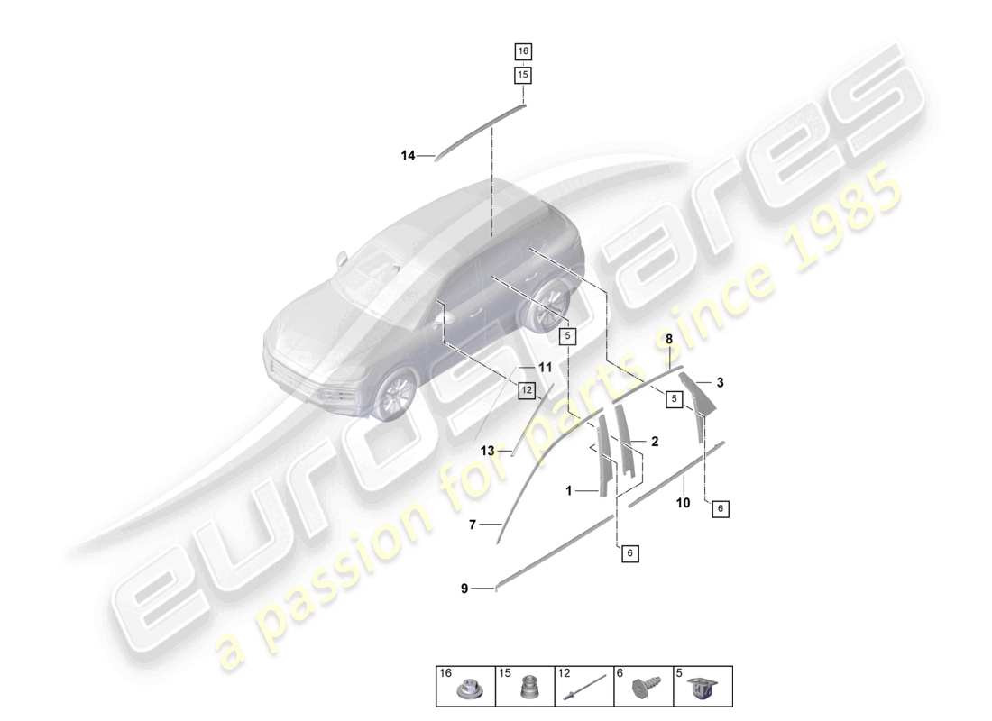 porsche 2025 (cayenne e3 pa) moldings part diagram