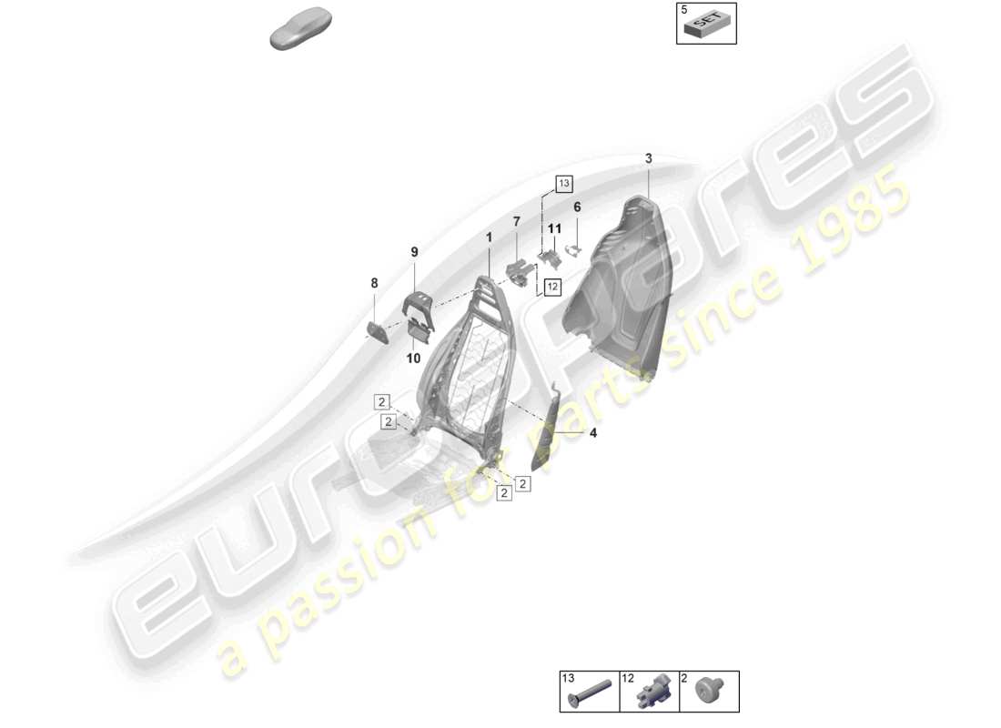 porsche 2020 (taycan 9j1-1) backrest frame standard seat comfort seat part diagram