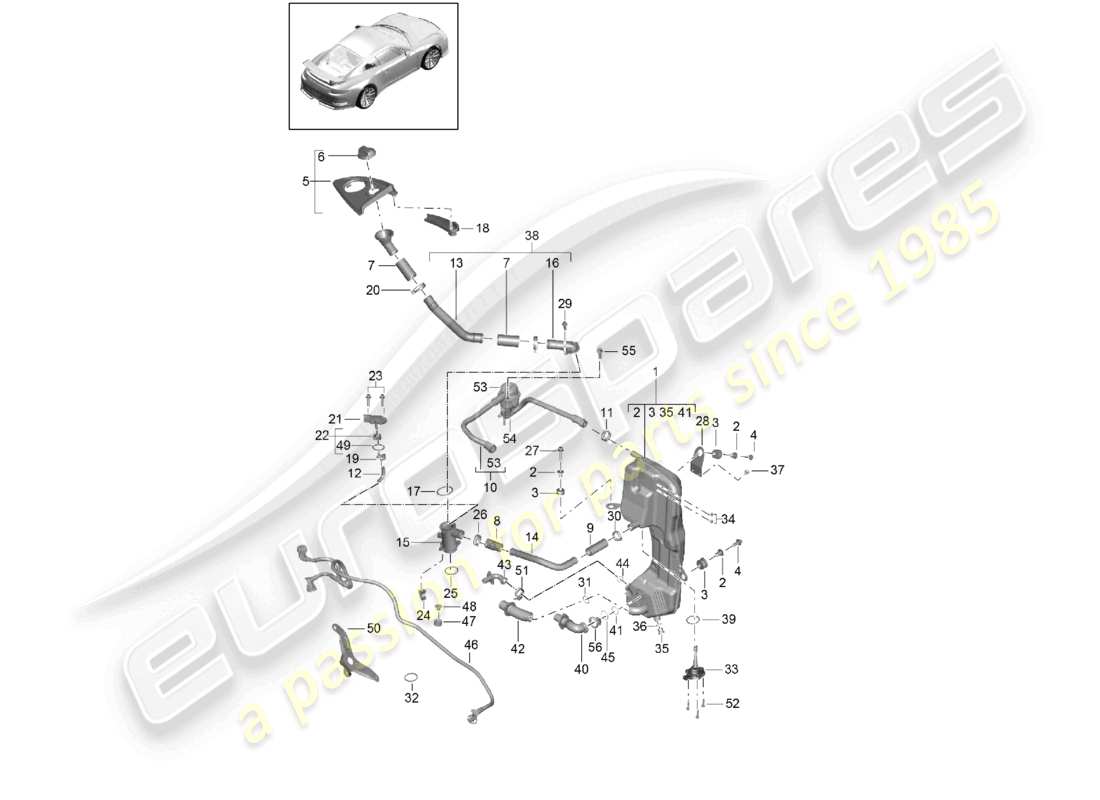 porsche 2021 (991-2 r/gt3/rs) engine (oil press./lubrica.) oil tank part diagram