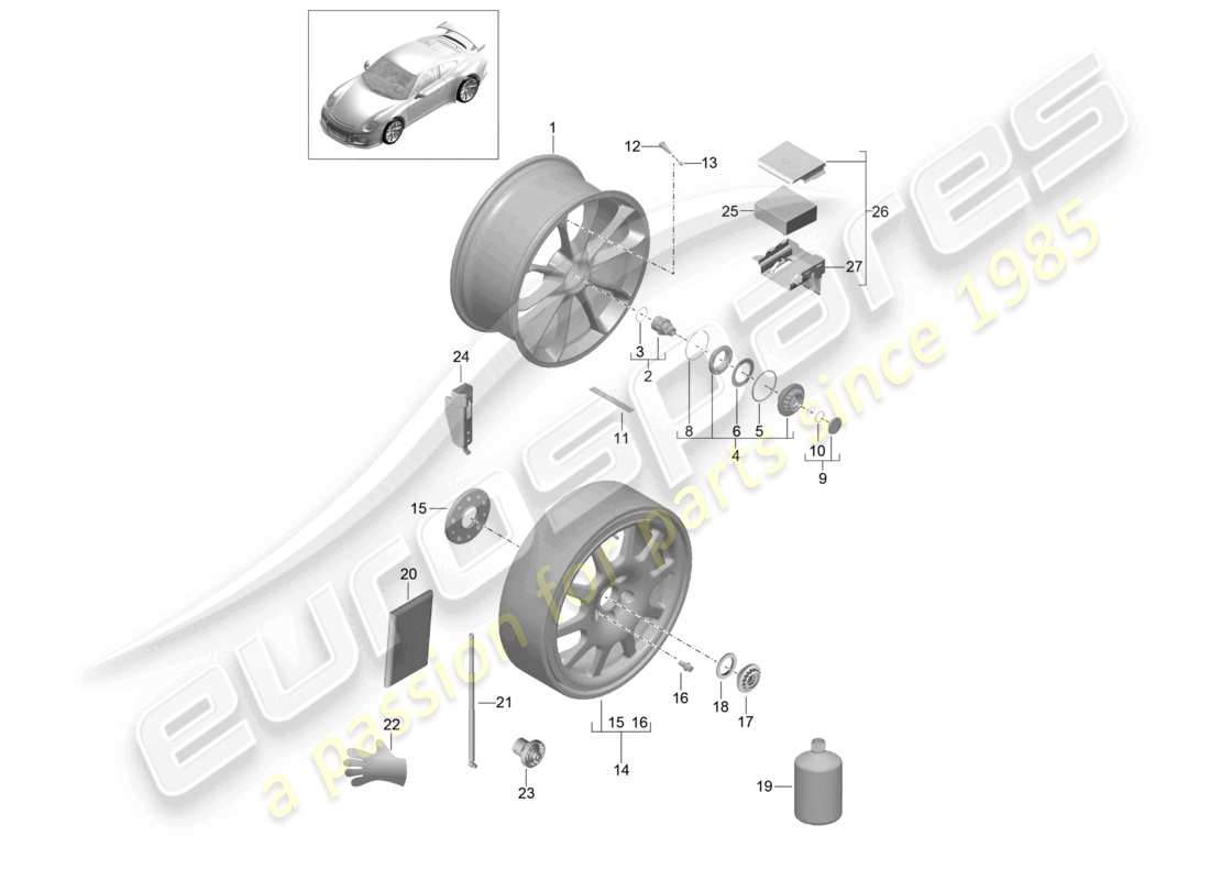 porsche 2021 (991-2 r/gt3/rs) alloy wheel central locking d - mj 2018>> part diagram