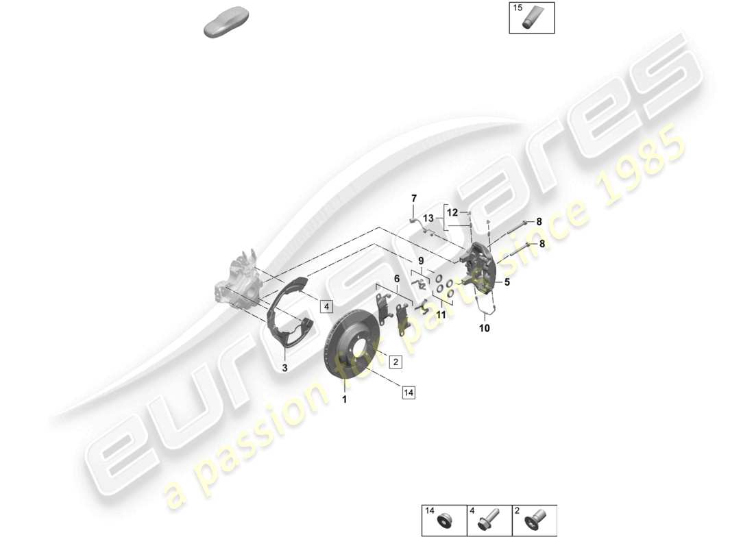 porsche 2025 (taycan 9j1-2) disc brake 17 rear axle black part diagram