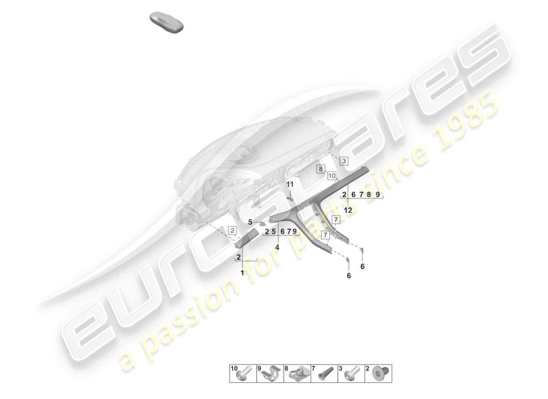 porsche 2021 (taycan 9j1-1) cover and trim front for dashboard part diagram