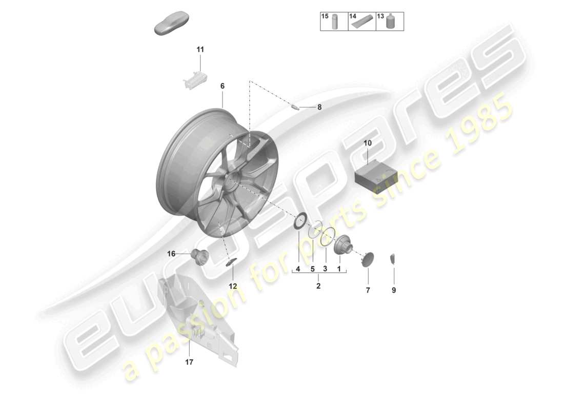 porsche 2021 (992-1 gt3/rs/st) individual parts alloy wheel with central locking part diagram