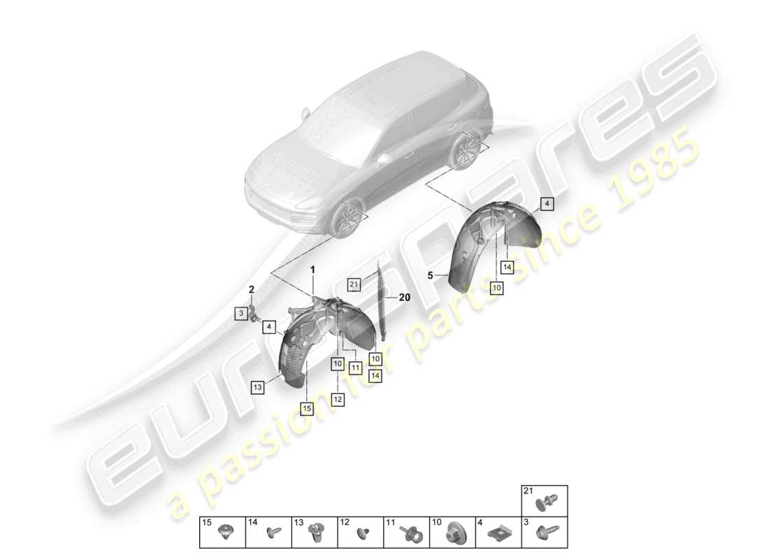 porsche 2023 (cayenne e3 9ya/9yb) trim wheel housing liner parts diagram