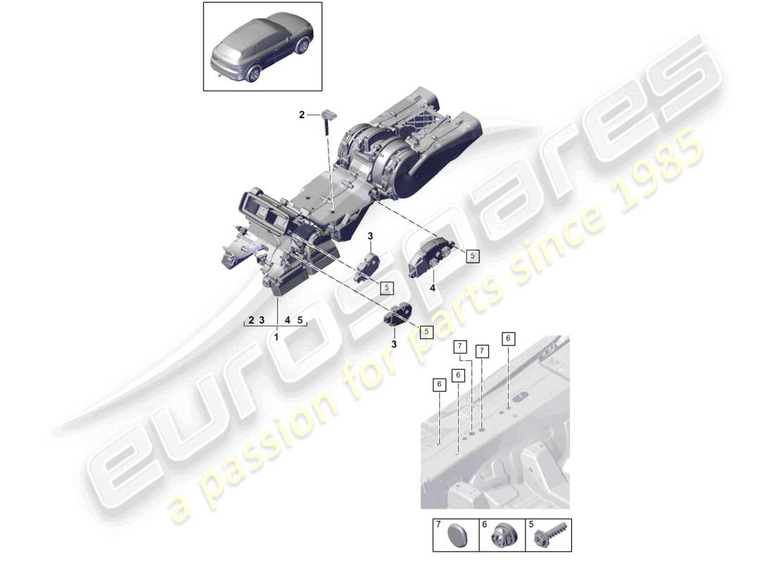 porsche 2022 (cayenne e3 9ya/9yb) air cond. system/ heating rear 4-zone climatronic, boost part diagram