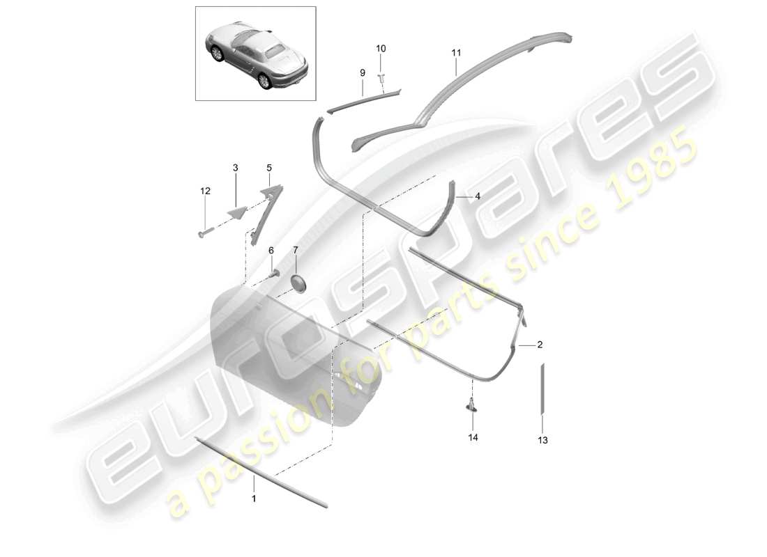 porsche 2024 (718 boxster) door seal and trim part diagram