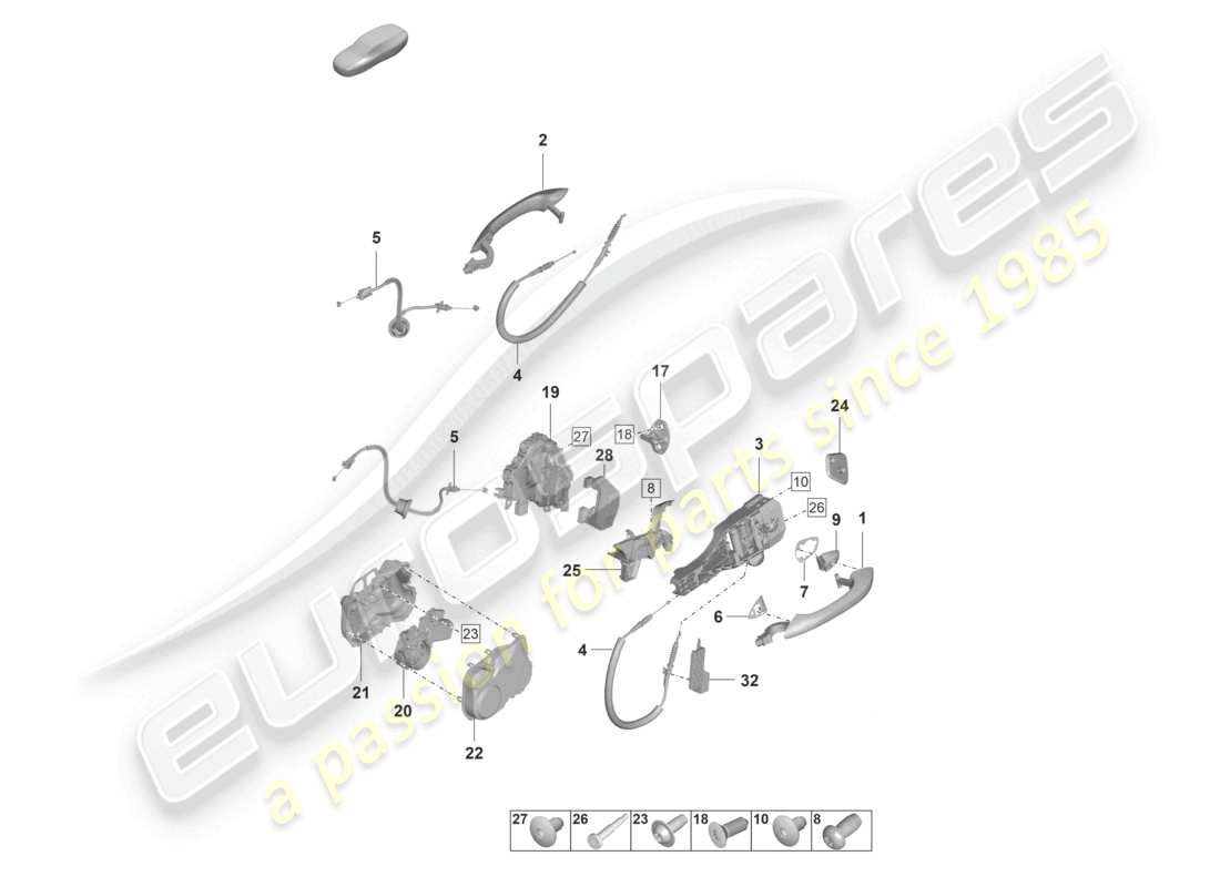porsche 2023 (panamera 971-2) door handle, exterior front door lock part diagram