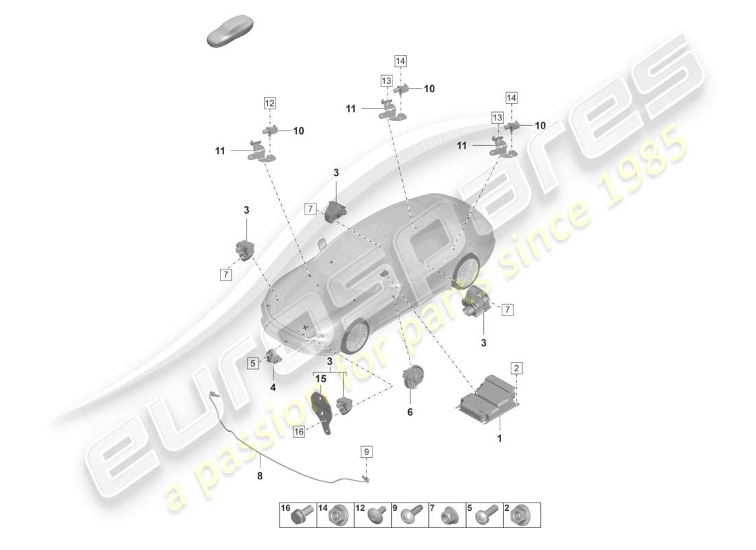 porsche 2024 (panamera 971-2) control unit sensors airbag pressure sensor pedestrian protection part diagram