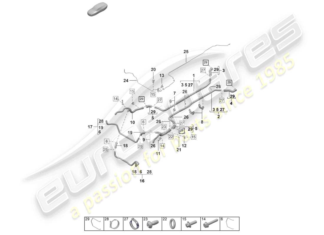 porsche 2021 (992-1 gt3/rs/st) coolant cooling system front end part diagram