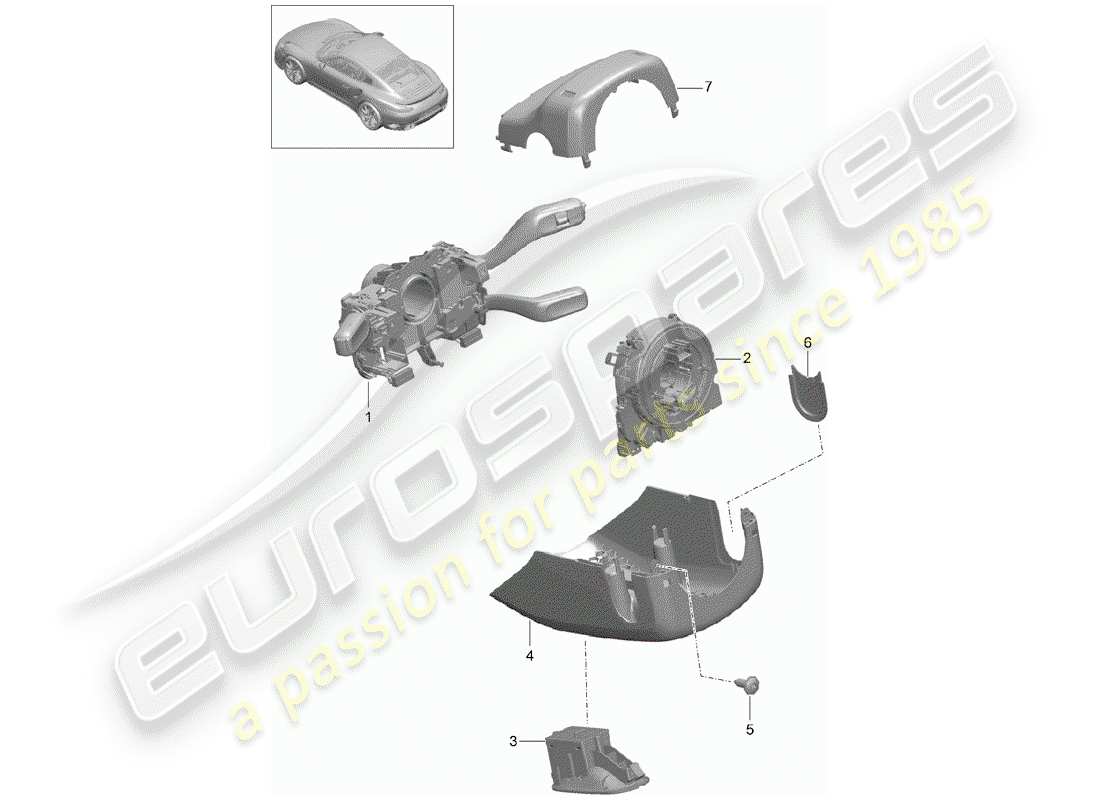 porsche 2018 (991-2 turbo) steering column switch part diagram