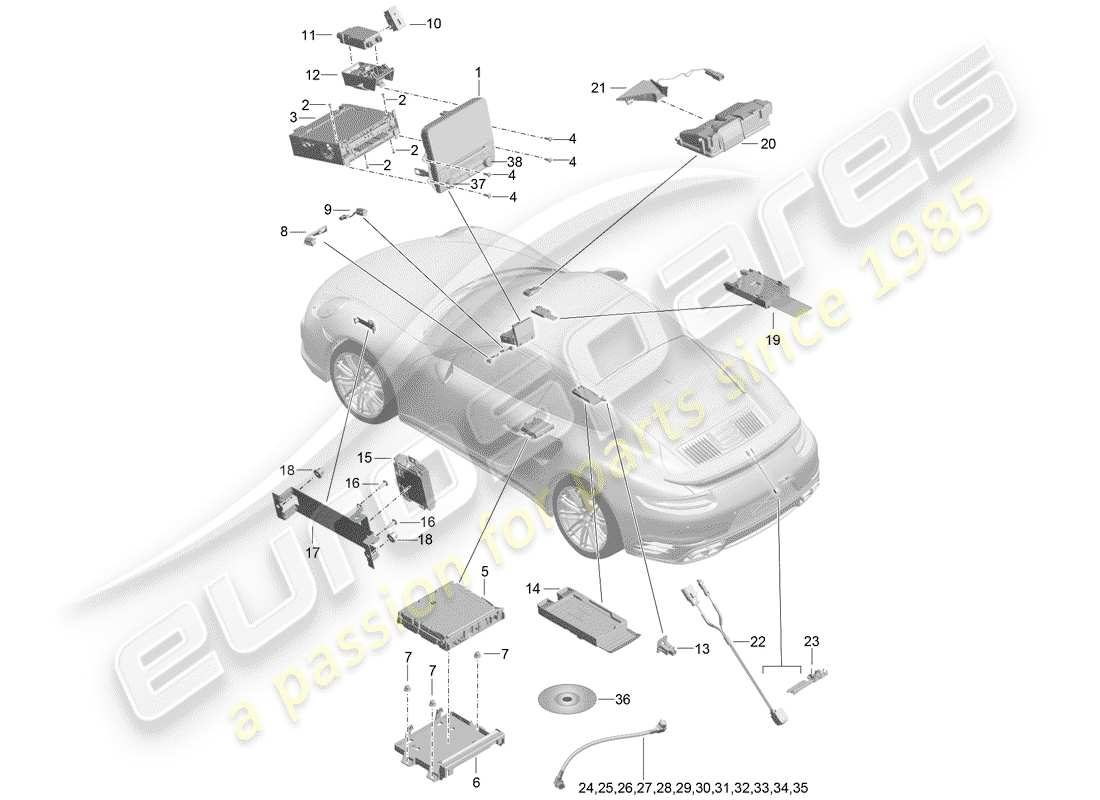 porsche 2018 (991-2 turbo) display part diagram