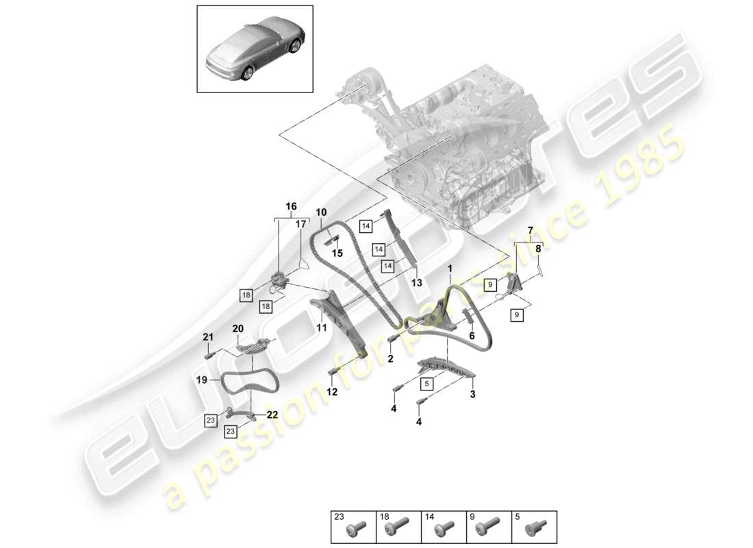 porsche 2021 (panamera 971-1) timing chain slide rail chain tensioner parts diagram