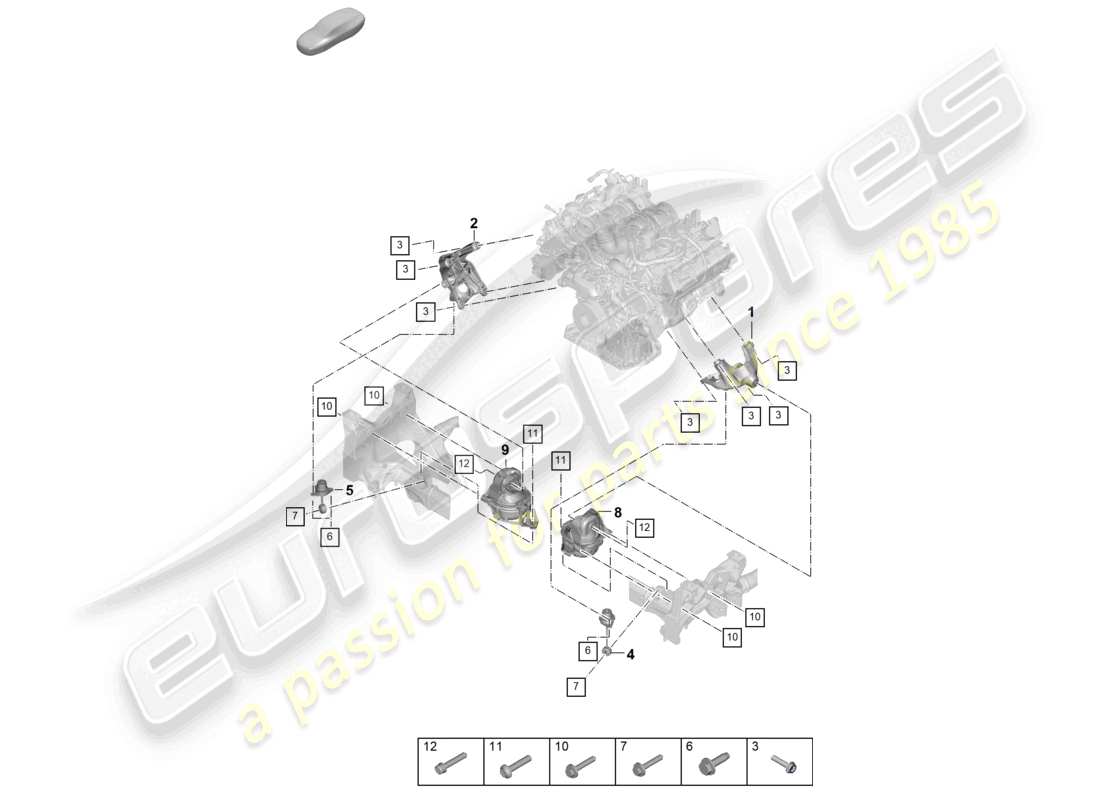 porsche 2026 (cayenne e3 pa) engine lifting tackle lower console for engine mounting engine mounting part diagram